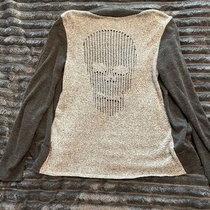 Gray and Charcoal Skull Knit Sweater